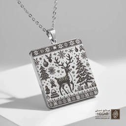 گردنبند طرح گوزن تنها در برف (حکاکی لیزری فایبر، مدل قاب مربع) کد 500642