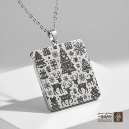 گردنبند طرح ستاره و گوزن کریسمس (حکاکی لیزری فایبر، مدل قاب مربع) کد 500644
