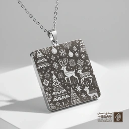 گردنبند طرح پترن اسلیمی گوزن (حکاکی لیزری فایبر، مدل قاب مربع) کد 500648