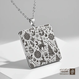 گردنبند طرح گوزن و پترن ستاره‌ای (حکاکی لیزری فایبر، مدل قاب مربع) کد 500655
