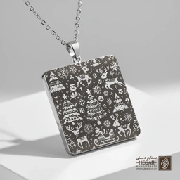 گردنبند طرح پترن ترکیبی زمستانی (حکاکی لیزری فایبر، مدل قاب مربع) کد 500656
