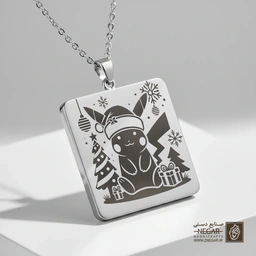 گردنبند طرح پیکاچو کریسمس (حکاکی لیزری فایبر، مدل قاب مربع) کد 500660
