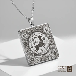 گردنبند طرح گوزن شمالی متحرک (حکاکی لیزری فایبر، مدل قاب مربع) کد 500665