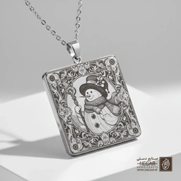 گردنبند طرح آدم برفی کریسمس (حکاکی لیزری فایبر، مدل قاب مربع) کد 500666