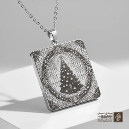 گردنبند طرح درخت کریسمس ستاره‌دار (حکاکی لیزری فایبر، مدل قاب مربع) کد 500674
