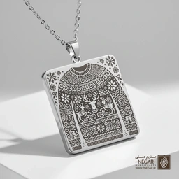 گردنبند طرح پترن بافتنی کریسمس (حکاکی لیزری فایبر، مدل قاب مربع) کد 500681