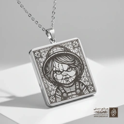گردنبند طرح عروسک چاکی (Chucky) (حکاکی لیزری فایبر، مدل قاب مربع) کد 500683