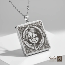 گردنبند طرح نیم‌رخ چاکی (حکاکی لیزری فایبر، مدل قاب مربع) کد 500685