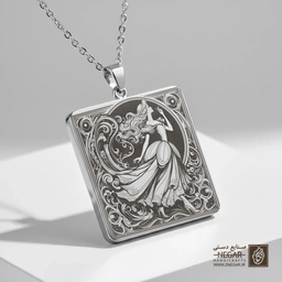 گردنبند طرح سیندرلا (Cinderella) (حکاکی لیزری فایبر، مدل قاب مربع) کد 500691