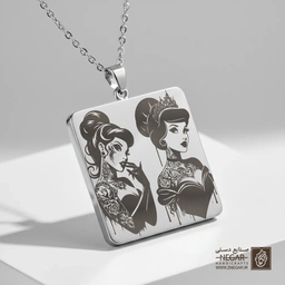 گردنبند طرح پرنسس‌های پانک (تتو دار) (حکاکی لیزری فایبر، مدل قاب مربع) کد 500698