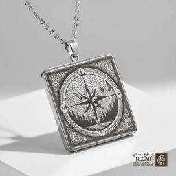 گردنبند طرح قطب‌نمای مینیمال (حکاکی لیزری فایبر، مدل قاب مربع) کد 500727
