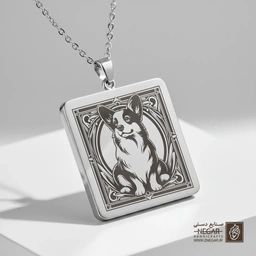 گردنبند طرح سگ کورگی (Corgi) (حکاکی لیزری فایبر، مدل قاب مربع) کد 500732