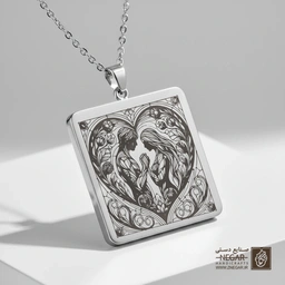 گردنبند طرح آغوش عاشقانه در قلب (حکاکی لیزری فایبر، مدل قاب مربع) کد 500744