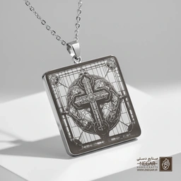 گردنبند طرح صلیب سنگی (Gothic) (حکاکی لیزری فایبر، مدل قاب مربع) کد 500768