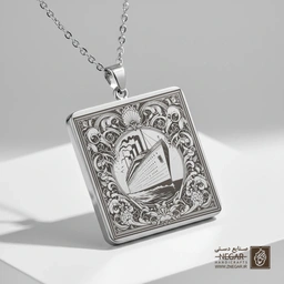 گردنبند طرح کشتی بادبانی مینیاتوری (حکاکی لیزری فایبر، مدل قاب مربع) کد 500790