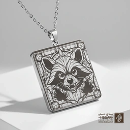 گردنبند طرح راکون فانتزی (Angry Raccoon) (حکاکی لیزری فایبر، مدل قاب مربع) کد 500835