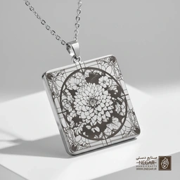 گردنبند طرح بوته گل دالیا (حکاکی لیزری فایبر، مدل قاب مربع) کد 500859