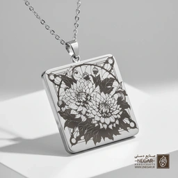 گردنبند طرح گل دالیا شکفته (حکاکی لیزری فایبر، مدل قاب مربع) کد 500860