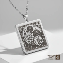 گردنبند طرح دسته‌گل دالیا (حکاکی لیزری فایبر، مدل قاب مربع) کد 500862