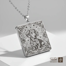 گردنبند طرح سگ داشهوند مینیاتوری (حکاکی لیزری فایبر، مدل قاب مربع) کد 500869