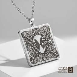 گردنبند طرح ماسک ددپول اسلیمی (حکاکی لیزری فایبر، مدل قاب مربع) کد 500891