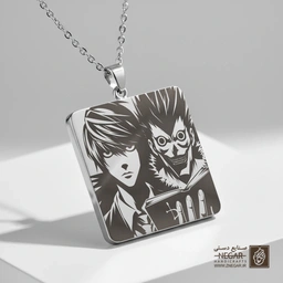 گردنبند طرح لایت و ریوک (Ryuk) (حکاکی لیزری فایبر، مدل قاب مربع) کد 500896