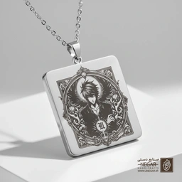 گردنبند طرح نماد دفترچه مرگ (حکاکی لیزری فایبر، مدل قاب مربع) کد 500897