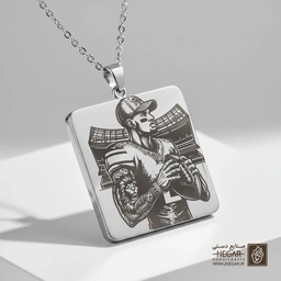 گردنبند طرح بازیکن فوتبال آمریکایی رئال (حکاکی لیزری فایبر، مدل قاب مربع) کد 500944