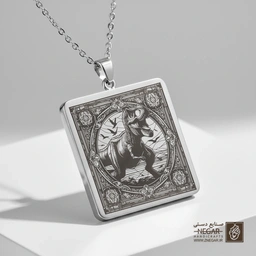 گردنبند طرح اسکلت دایناسور تزیینی (حکاکی لیزری فایبر، مدل قاب مربع) کد 500960
