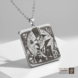 گردنبند طرح جادوگر دکتر فاسیلیه فانتزی (حکاکی لیزری فایبر، مدل قاب مربع) کد 500968