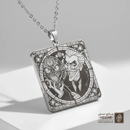 گردنبند طرح نبرد دکتر فاسیلیه (حکاکی لیزری فایبر، مدل قاب مربع) کد 500971