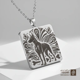 گردنبند طرح سگ دوبرمان ایستاده (حکاکی لیزری فایبر، مدل قاب مربع) کد 500980