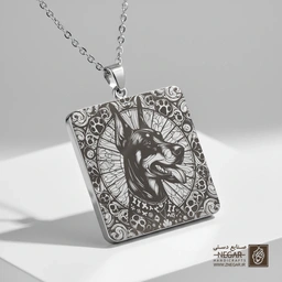 گردنبند طرح پرتره دوبرمان رئال (حکاکی لیزری فایبر، مدل قاب مربع) کد 500983
