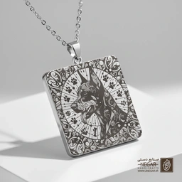 گردنبند طرح دوبرمان و ساعت کلاسیک (حکاکی لیزری فایبر، مدل قاب مربع) کد 500984