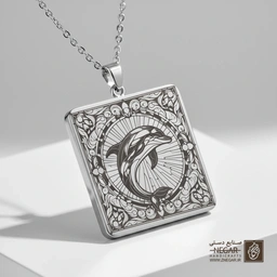 گردنبند طرح دلفین و قاب دایره (حکاکی لیزری فایبر، مدل قاب مربع) کد 500989