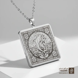 گردنبند طرح دلفین مینیمال در دایره (حکاکی لیزری فایبر، مدل قاب مربع) کد 500994