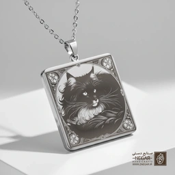 گردنبند طرح گربه پرشین سیاه و سفید (حکاکی لیزری فایبر، مدل قاب مربع) کد 500997