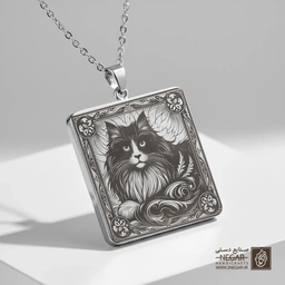 گردنبند طرح گربه فانتزی خوابیده (حکاکی لیزری فایبر، مدل قاب مربع) کد 500998