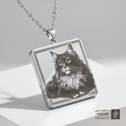گردنبند طرح گربه اشرافی در قاب (حکاکی لیزری فایبر، مدل قاب مربع) کد 500999