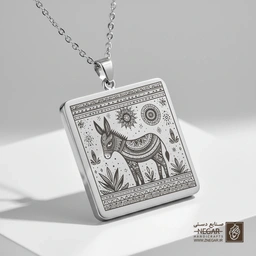 گردنبند طرح الاغ با تزیینات سنتی (حکاکی لیزری فایبر، مدل قاب مربع) کد 501003