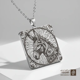 گردنبند طرح چهره الاغ با نقوش اسلیمی (حکاکی لیزری فایبر، مدل قاب مربع) کد 501004
