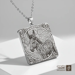 گردنبند طرح الاغ و پترن ماندالا (حکاکی لیزری فایبر، مدل قاب مربع) کد 501005