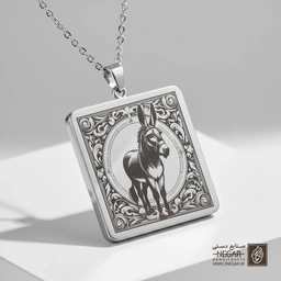 گردنبند طرح الاغ در قاب سنتی (حکاکی لیزری فایبر، مدل قاب مربع) کد 501008