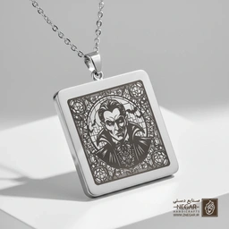 گردنبند طرح کنت دراکولا در قاب (حکاکی لیزری فایبر، مدل قاب مربع) کد 501021