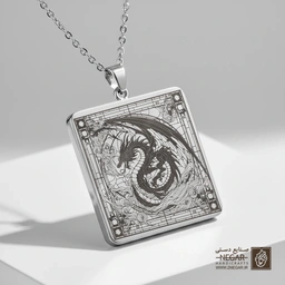 گردنبند طرح اژدهای افسانه‌ای (Dragon) (حکاکی لیزری فایبر، مدل قاب مربع) کد 501025
