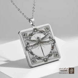 گردنبند طرح سنجاقک هندسی (حکاکی لیزری فایبر، مدل قاب مربع) کد 501044