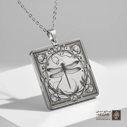 گردنبند طرح سنجاقک در قاب بیضی (حکاکی لیزری فایبر، مدل قاب مربع) کد 501050
