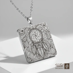 گردنبند طرح دریم کچر (Dream Catcher) (حکاکی لیزری فایبر، مدل قاب مربع) کد 501051