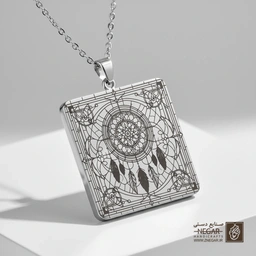 گردنبند طرح دریم‌کچر در قاب هندسی (حکاکی لیزری فایبر، مدل قاب مربع) کد 501057