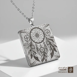 گردنبند طرح دریم‌کچر و نقوش اسلیمی (حکاکی لیزری فایبر، مدل قاب مربع) کد 501058